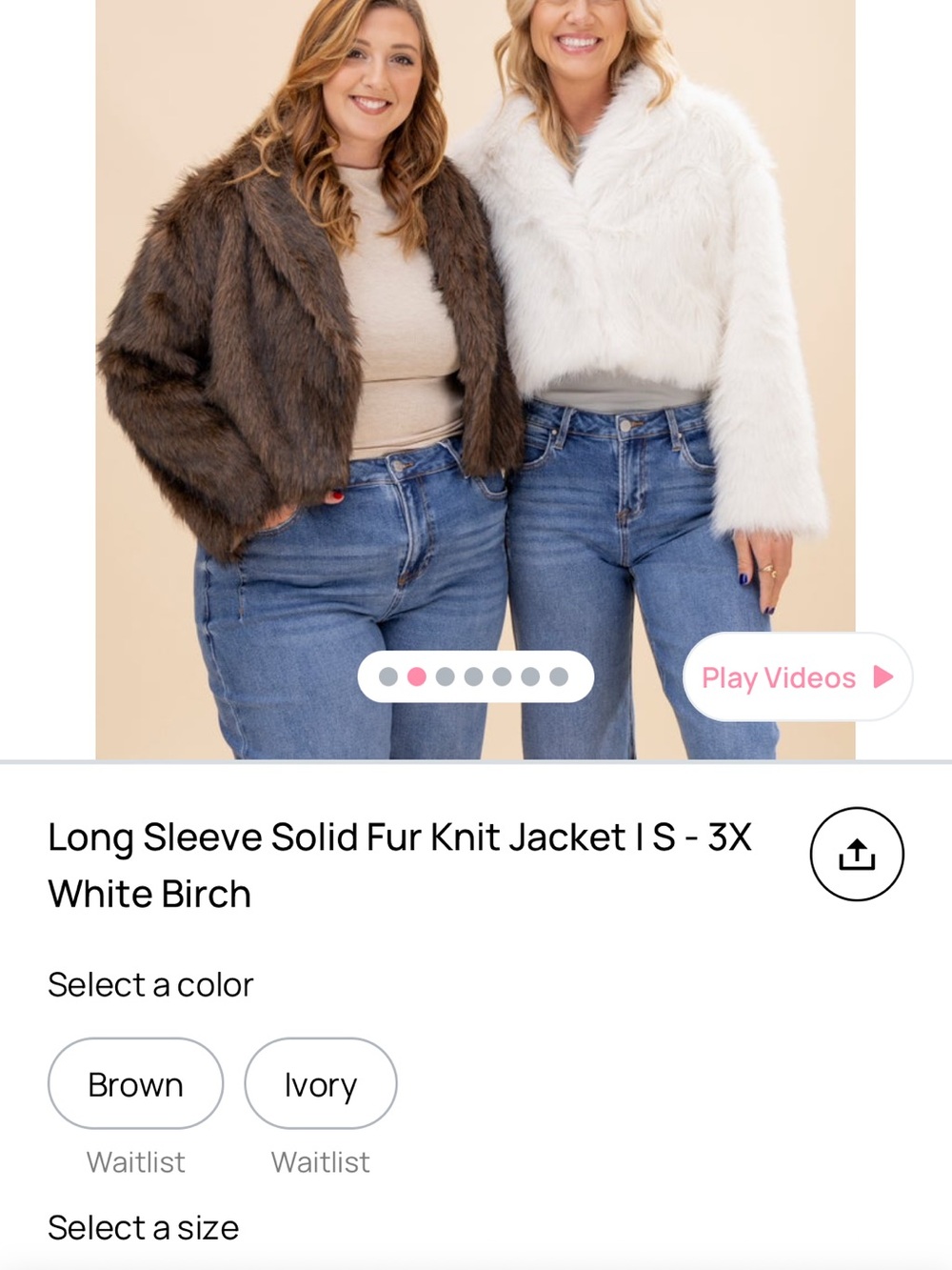 white birch Plush Faux Fur Cropped Jacket in Ivory